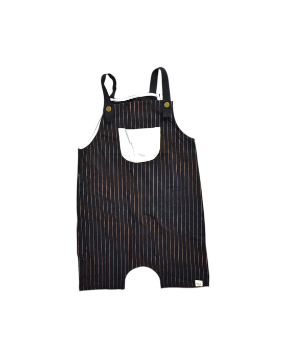 A Black Overall Shorts from Le Petit Society in size 2T for neutral. (Front View)