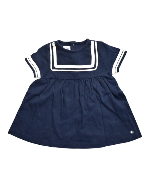 A Navy Short Sleeve Dresses from Petit Bateau in size 3-6M for girl. (Front View)