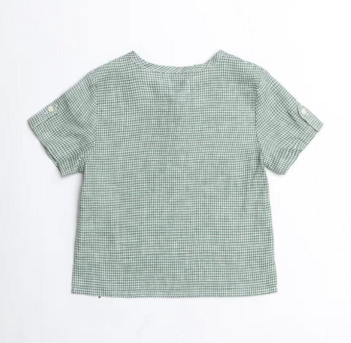 A Green Short Sleeve Shirts from Bochechas in size 3T for boy. (Back View)