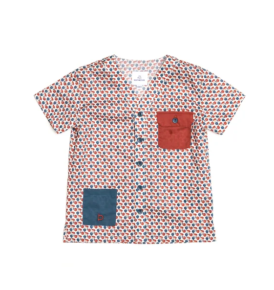 A Red Short Sleeve Shirts from Bochechas in size 3T for boy. (Front View)